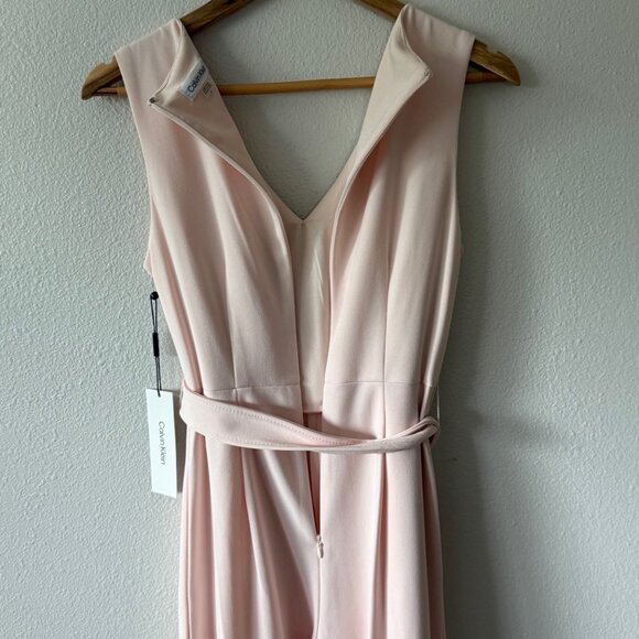 NWT Calvin Klein Light Pink Belted V Neck Cropped Jumpsuit Size 4 - Picture 6 of 9
